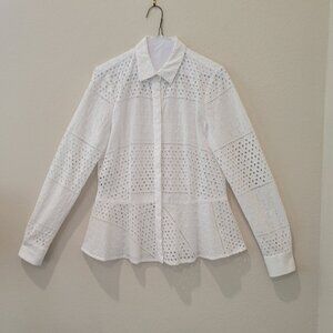 Carlisle Cotton Eyelet Peplum Long Sleeve Blouse, Size 8.